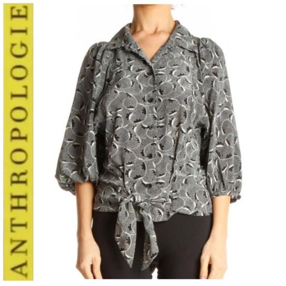 Anthropologie Aurinia Black and White Silk Blouse - Picture 1 of 16